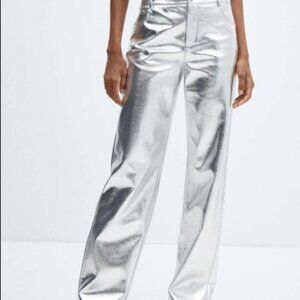 ✨ MNG by Mango Metallic Silver Wide-Leg Jeans – Size US 8 / EU 40 – NWT